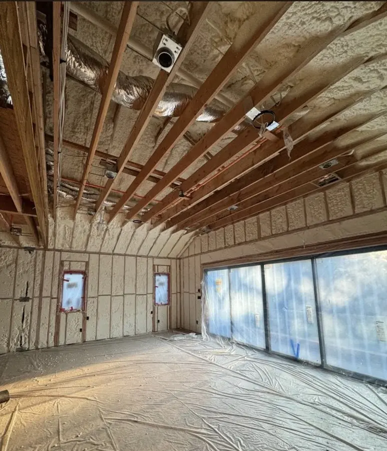 Interior walls and ceiling insulated with spray foam during new construction in Oceano